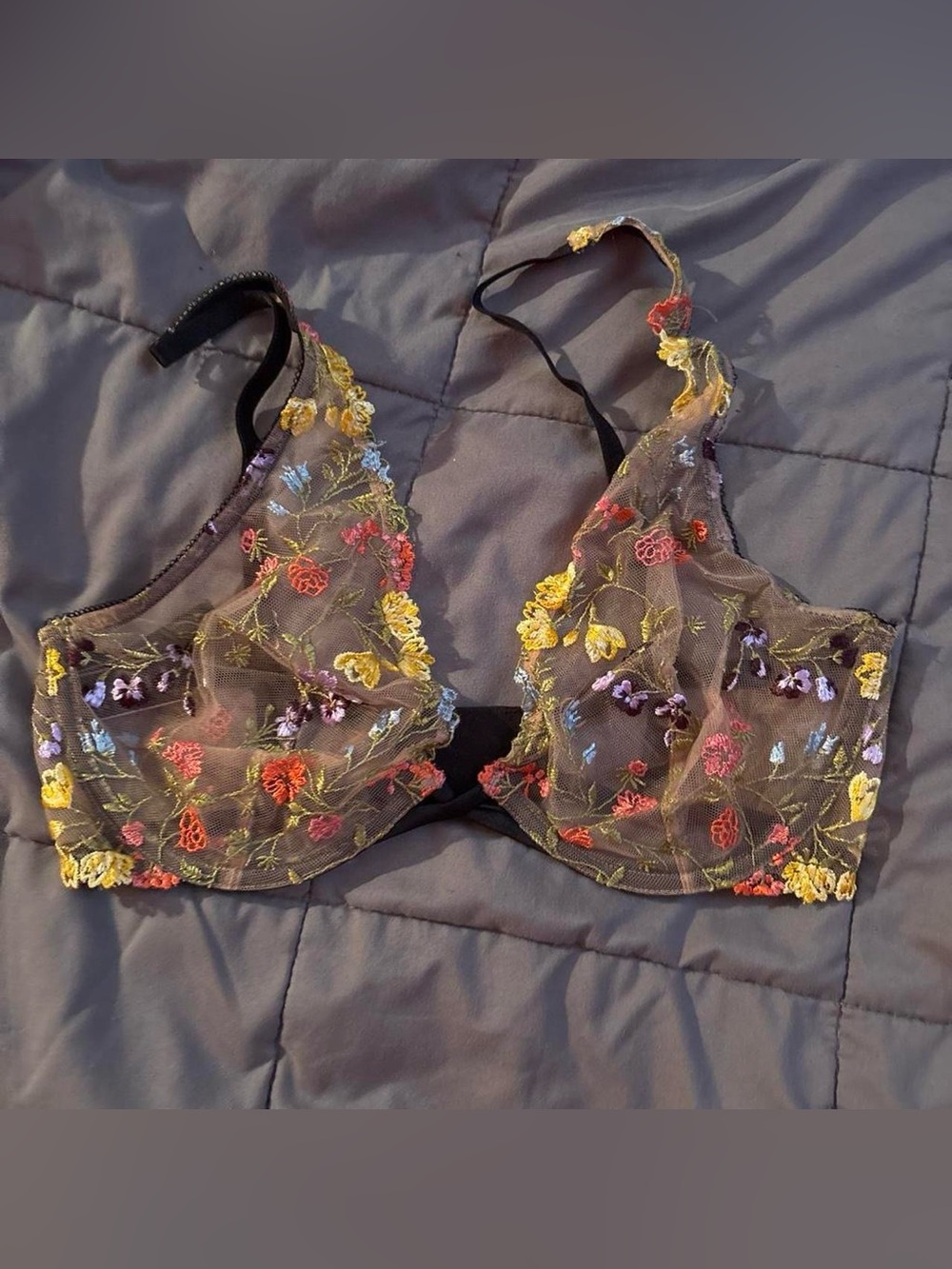 Dream angels Sheer Floral Embroidered Bralette - Black with Multicolor Flowers